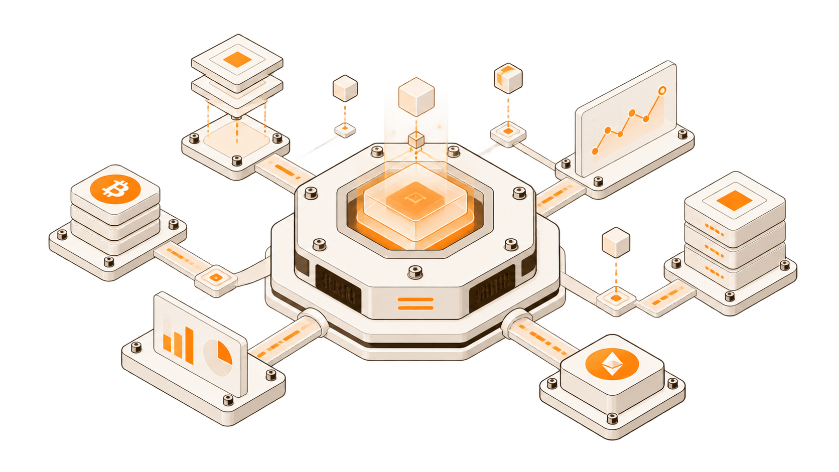 BTCFi risk engine: Stacks data flowing into a central risk engine and out to dashboards